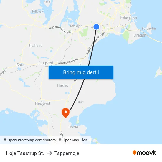Høje Taastrup St. to Tappernøje map