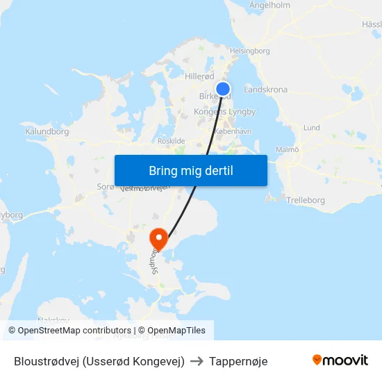 Bloustrødvej (Usserød Kongevej) to Tappernøje map