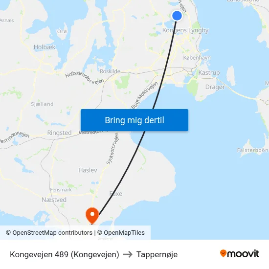 Kongevejen 489 (Kongevejen) to Tappernøje map