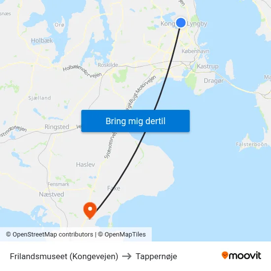 Frilandsmuseet (Kongevejen) to Tappernøje map
