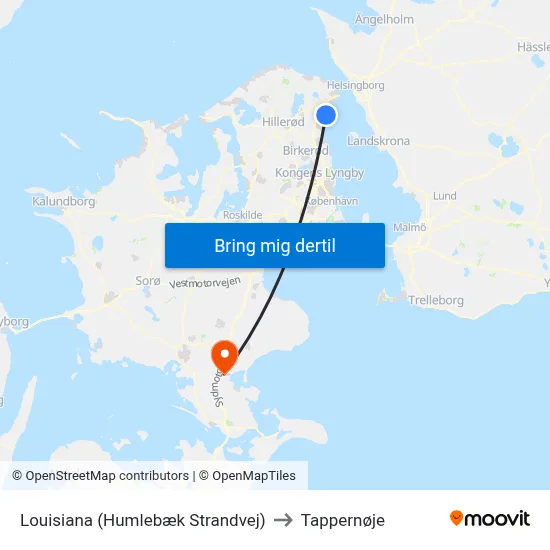 Louisiana (Humlebæk Strandvej) to Tappernøje map