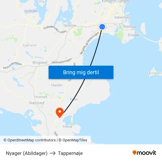 Nyager (Abildager) to Tappernøje map