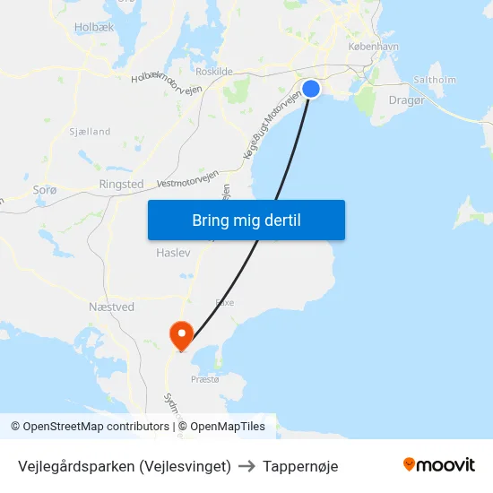 Vejlegårdsparken (Vejlesvinget) to Tappernøje map
