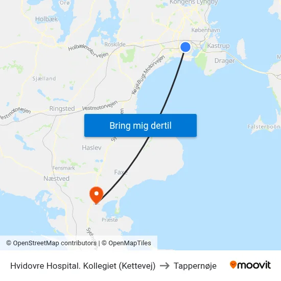 Hvidovre Hospital. Kollegiet (Kettevej) to Tappernøje map