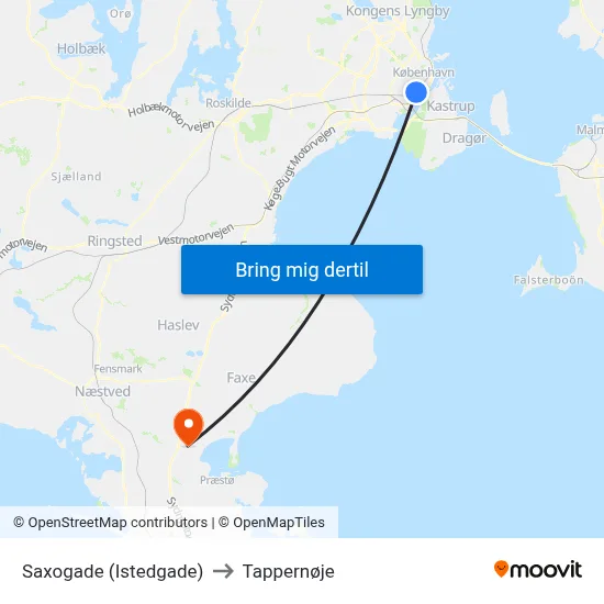 Saxogade (Istedgade) to Tappernøje map
