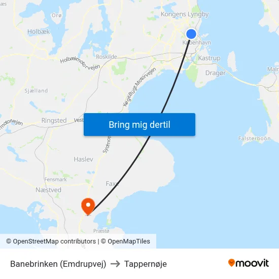 Banebrinken (Emdrupvej) to Tappernøje map