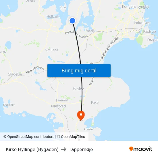 Kirke Hyllinge (Bygaden) to Tappernøje map