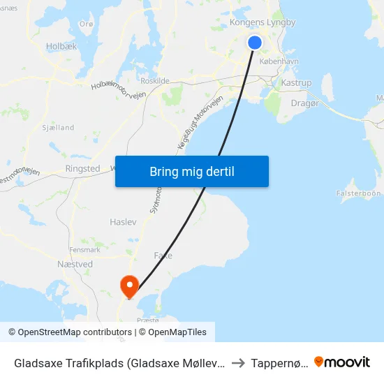 Gladsaxe Trafikplads (Gladsaxe Møllevej) to Tappernøje map