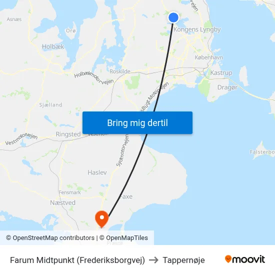 Farum Midtpunkt (Frederiksborgvej) to Tappernøje map