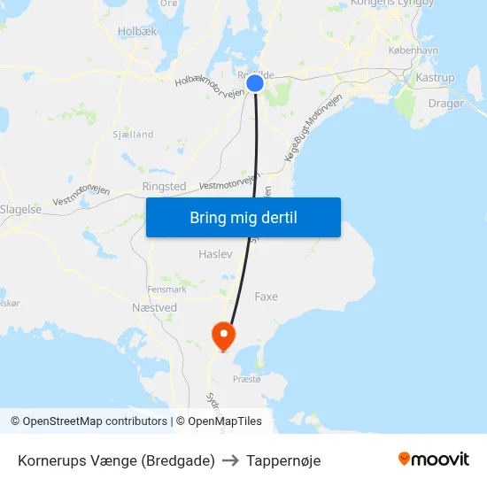 Kornerups Vænge (Bredgade) to Tappernøje map