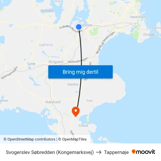 Svogerslev Søbredden (Kongemarksvej) to Tappernøje map