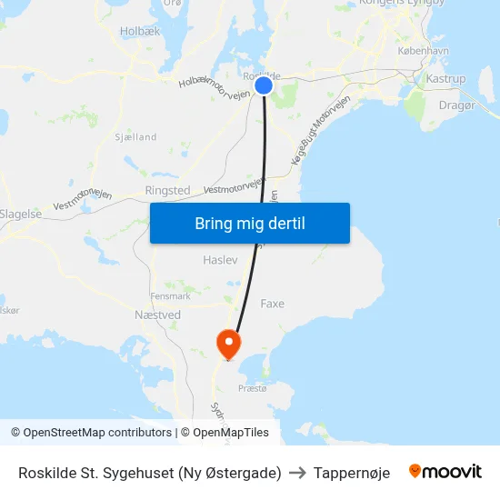 Roskilde St. Sygehuset (Ny Østergade) to Tappernøje map