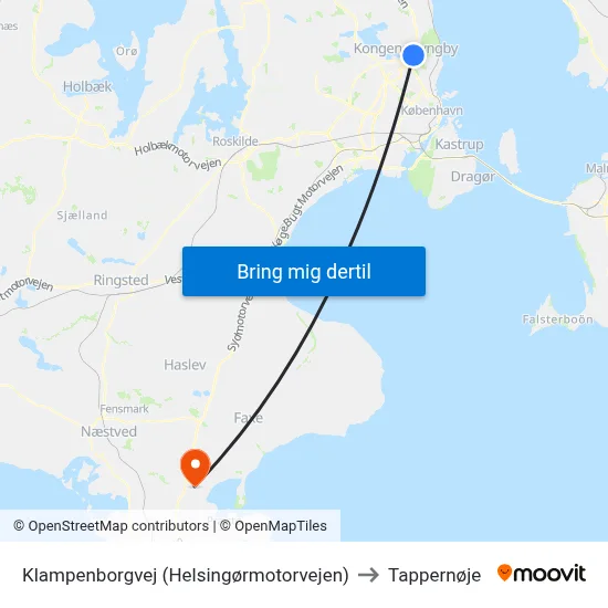 Klampenborgvej (Helsingørmotorvejen) to Tappernøje map