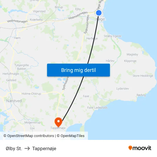 Ølby St. to Tappernøje map