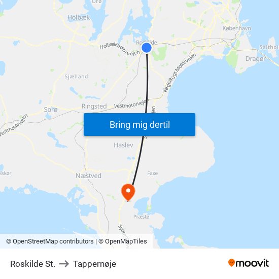 Roskilde St. to Tappernøje map