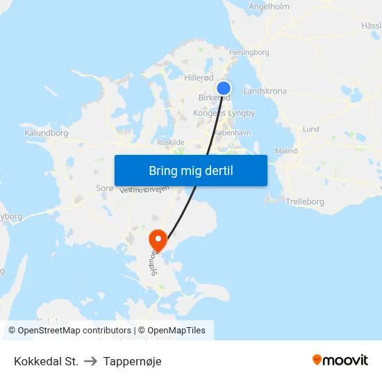 Kokkedal St. to Tappernøje map