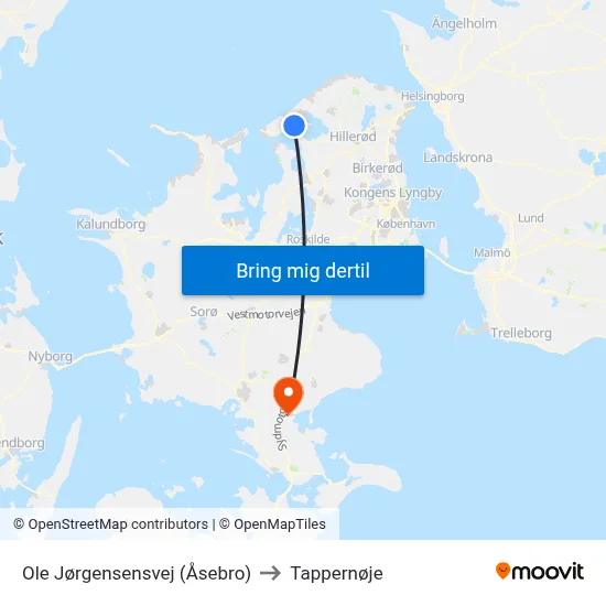 Ole Jørgensensvej (Åsebro) to Tappernøje map