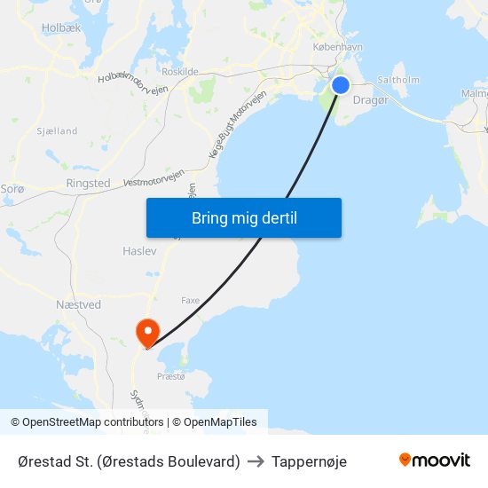 Ørestad St. (Ørestads Boulevard) to Tappernøje map