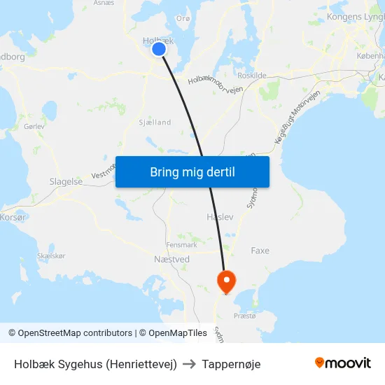 Holbæk Sygehus (Henriettevej) to Tappernøje map
