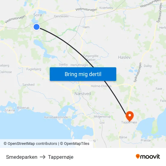 Smedeparken to Tappernøje map