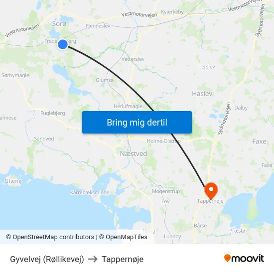 Gyvelvej (Røllikevej) to Tappernøje map