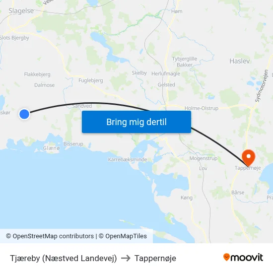 Tjæreby (Næstved Landevej) to Tappernøje map