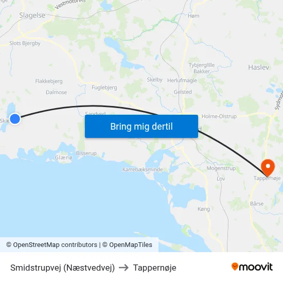 Smidstrupvej (Næstvedvej) to Tappernøje map