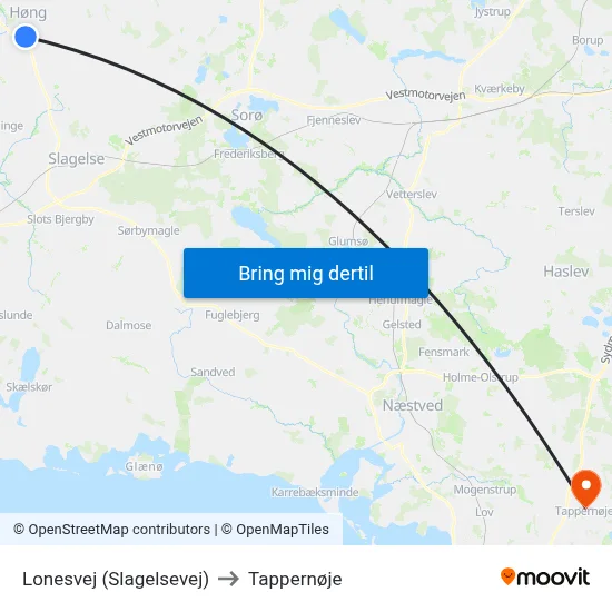 Lonesvej (Slagelsevej) to Tappernøje map