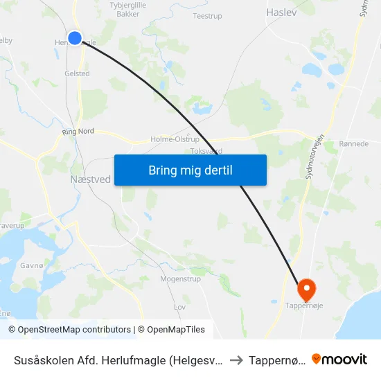 Susåskolen Afd. Herlufmagle (Helgesvej) to Tappernøje map