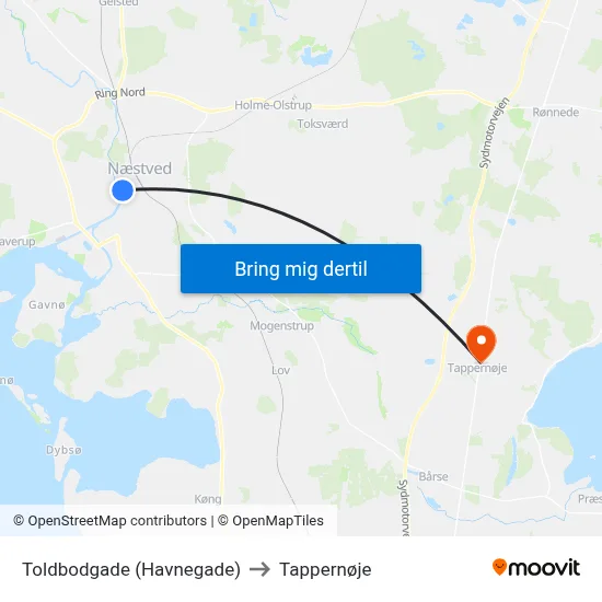 Toldbodgade (Havnegade) to Tappernøje map