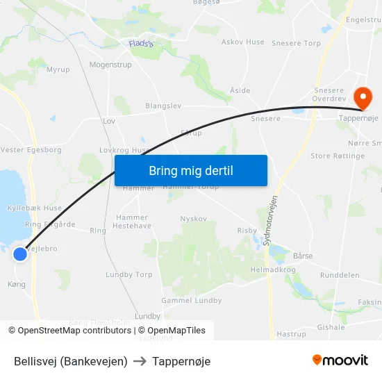 Bellisvej (Bankevejen) to Tappernøje map