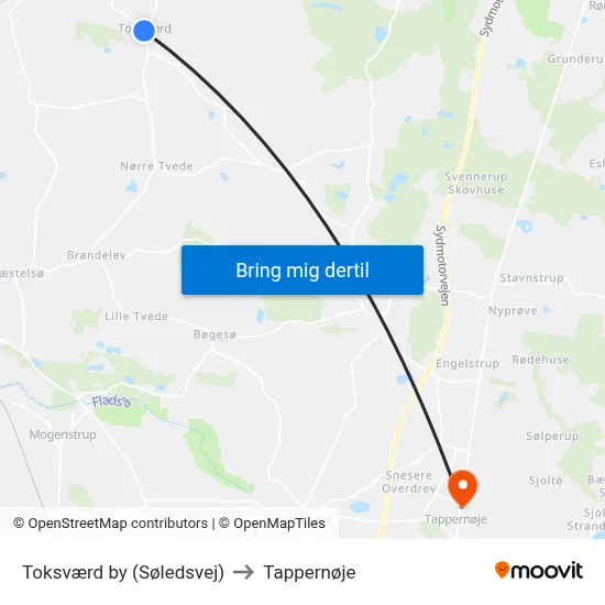 Toksværd by (Søledsvej) to Tappernøje map