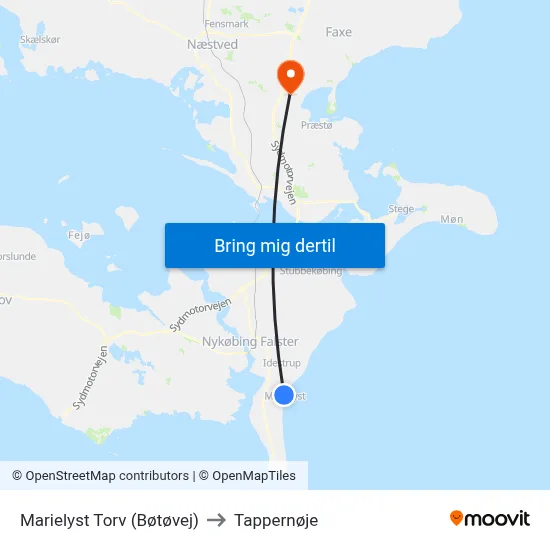 Marielyst Torv (Bøtøvej) to Tappernøje map