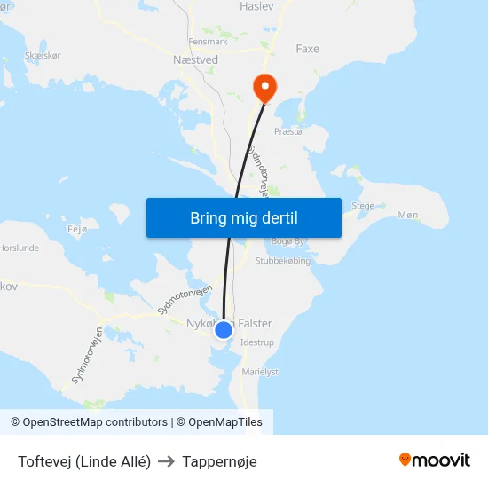 Toftevej (Linde Allé) to Tappernøje map