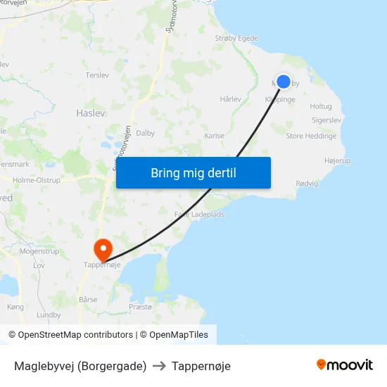 Maglebyvej (Borgergade) to Tappernøje map