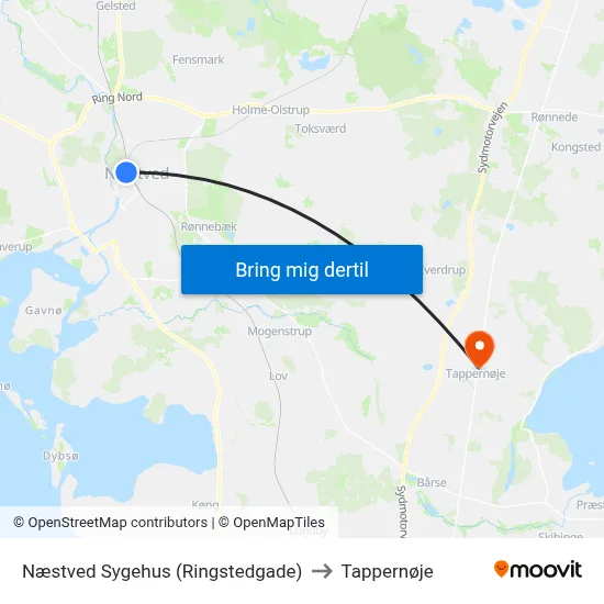 Næstved Sygehus (Ringstedgade) to Tappernøje map