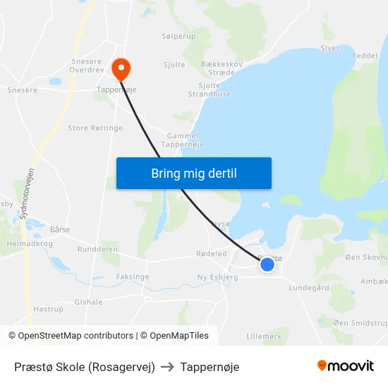 Præstø Skole (Rosagervej) to Tappernøje map