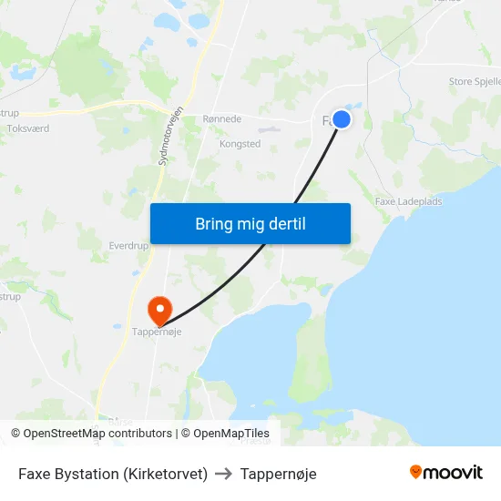 Faxe Bystation (Kirketorvet) to Tappernøje map