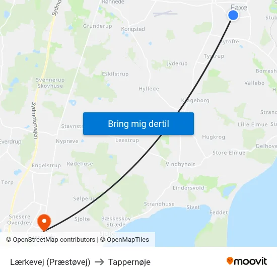 Lærkevej (Præstøvej) to Tappernøje map