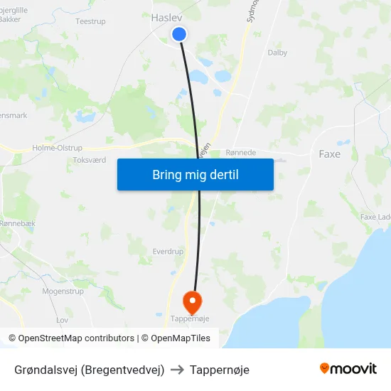 Grøndalsvej (Bregentvedvej) to Tappernøje map