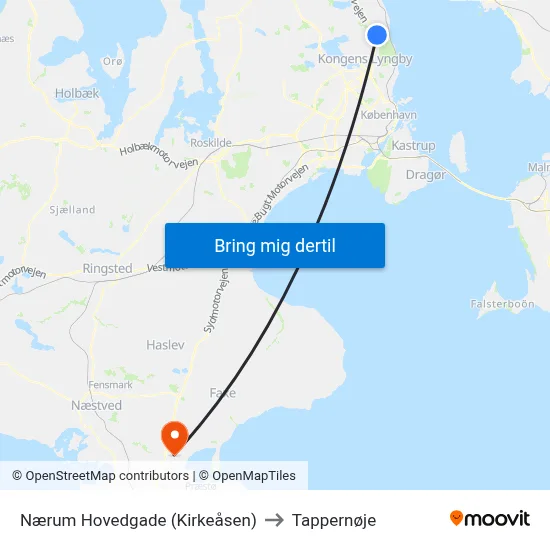 Nærum Hovedgade (Kirkeåsen) to Tappernøje map