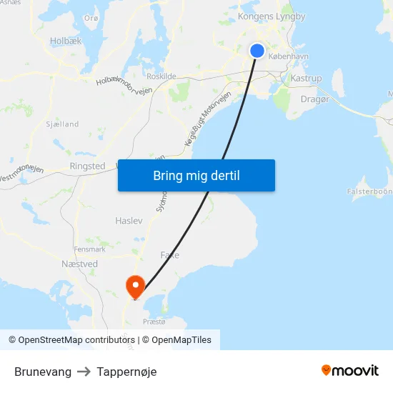 Brunevang to Tappernøje map