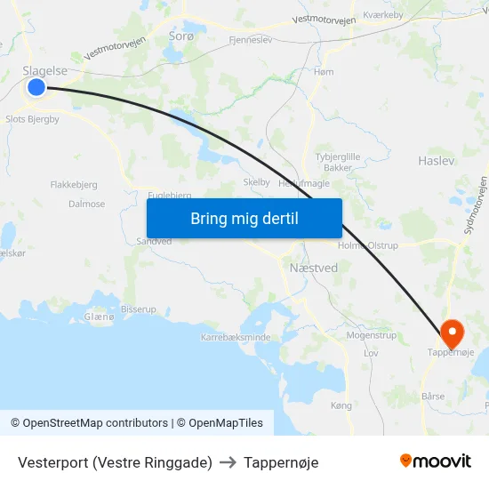 Vesterport (Vestre Ringgade) to Tappernøje map