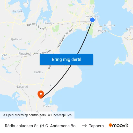 Rådhuspladsen St. (H.C. Andersens Boulevard) to Tappernøje map