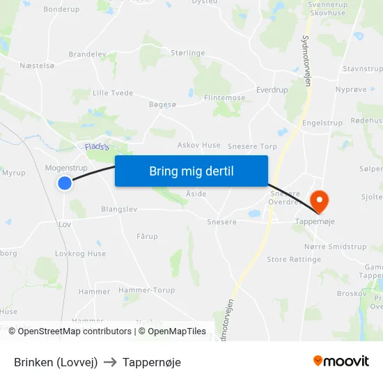 Brinken (Lovvej) to Tappernøje map