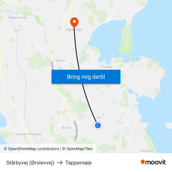 Stårbyvej (Ørslevvej) to Tappernøje map