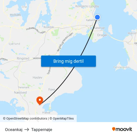 Oceankaj to Tappernøje map