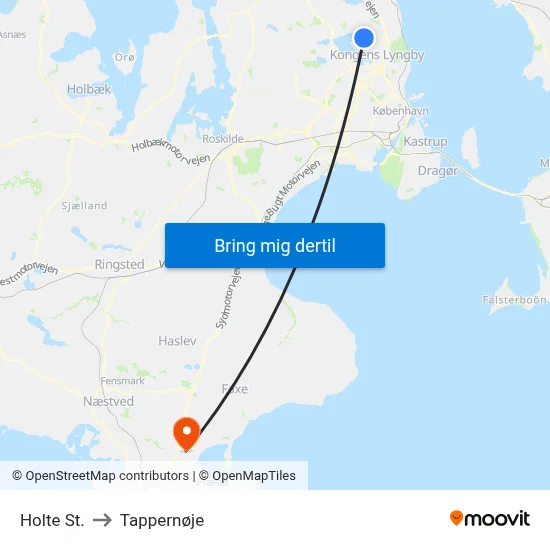 Holte St. to Tappernøje map