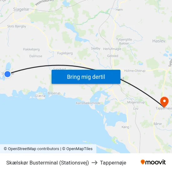 Skælskør Busterminal (Stationsvej) to Tappernøje map