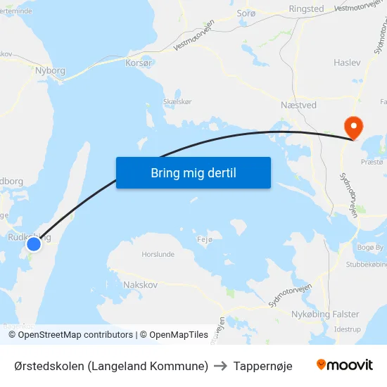 Ørstedskolen (Langeland Kommune) to Tappernøje map